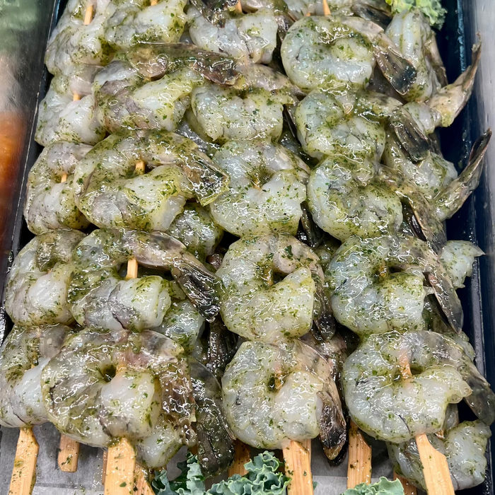 Wild Garlic Marinated Shrimp Skewers
